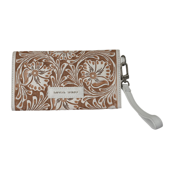 Handtooled Drover Wallet - Ivory Dust - Myra USA
