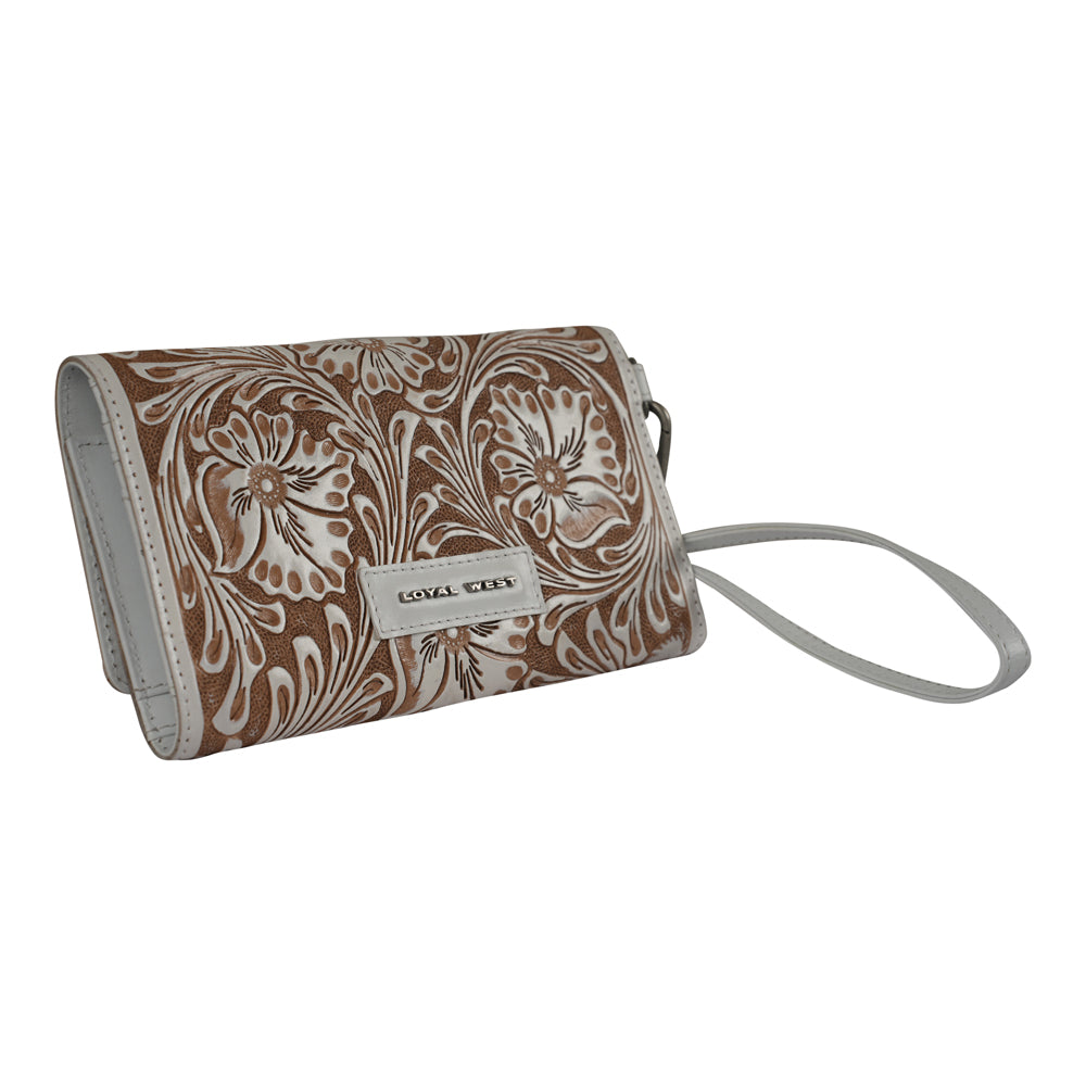 Handtooled Drover Wallet - Ivory Dust - Myra USA