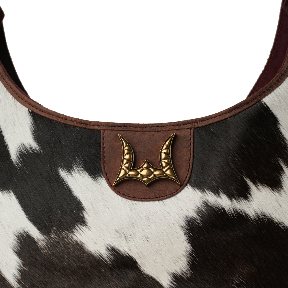LW Large Purse - Black & White Cowhide With Oiled Ruby Leather - Myra USA