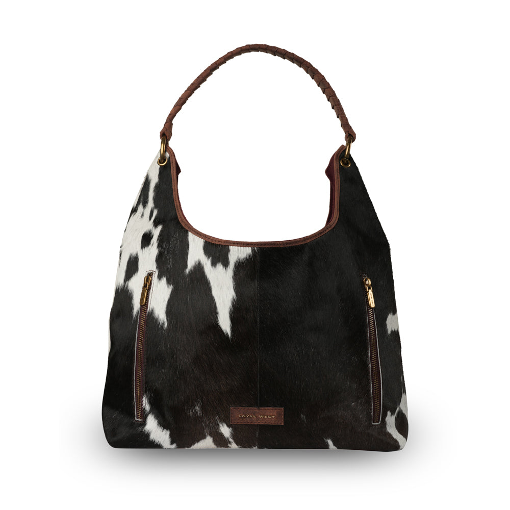LW Large Purse - Black & White Cowhide With Oiled Ruby Leather - Myra USA
