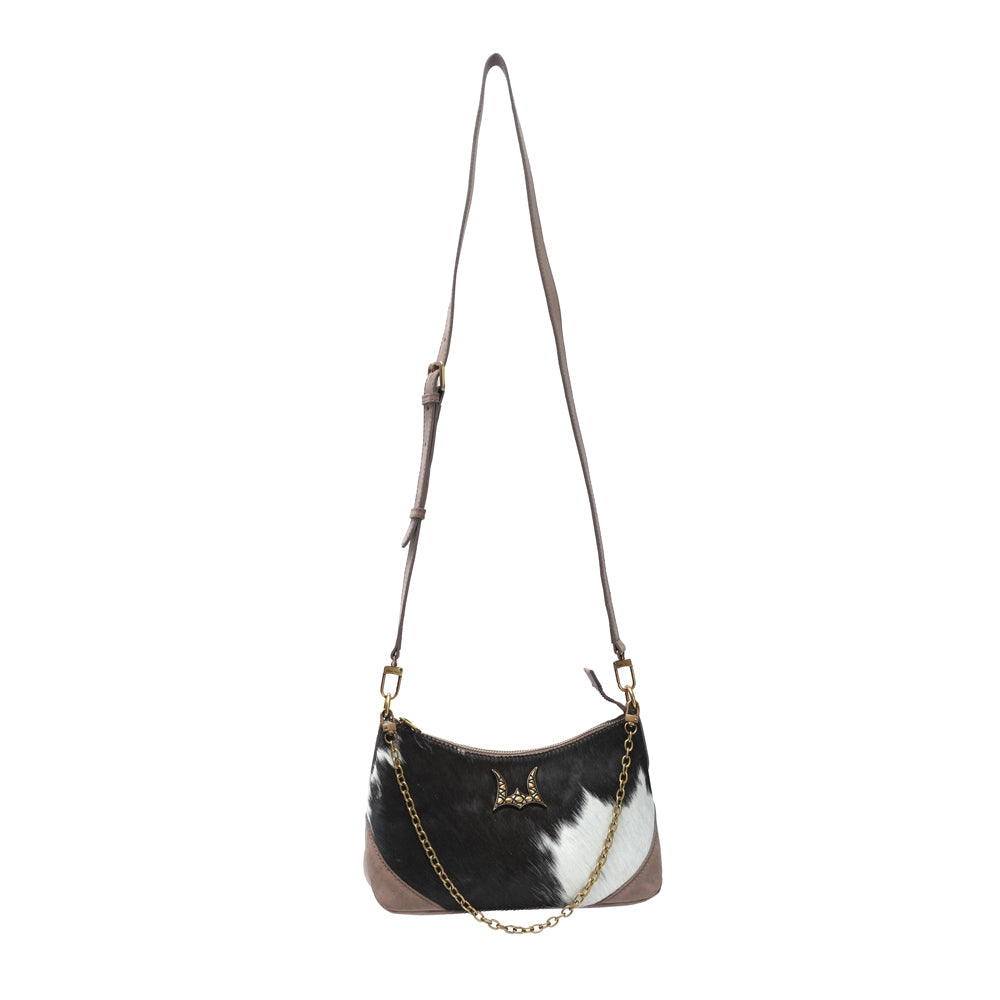 MONTANA MEDIUM SHOULDER BAG - BLACK & WHITE COWHIDE - Myra USA