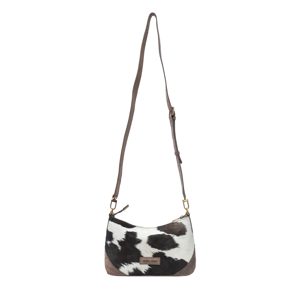 MONTANA MEDIUM SHOULDER BAG - BLACK & WHITE COWHIDE - Myra USA