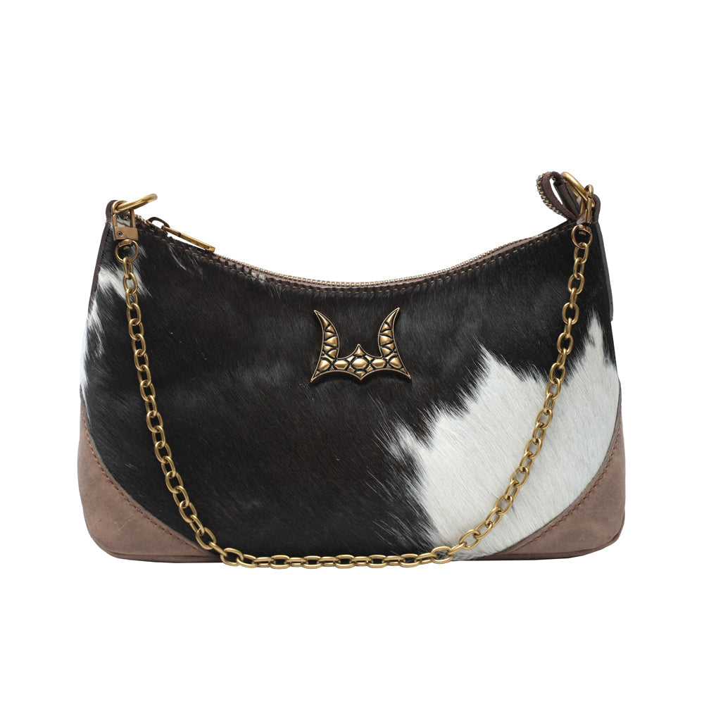 MONTANA MEDIUM SHOULDER BAG - BLACK & WHITE COWHIDE - Myra USA