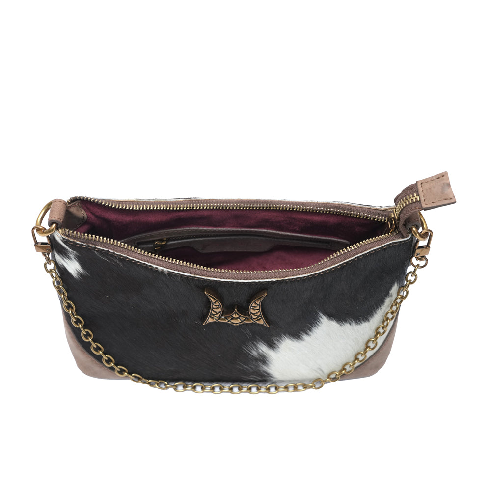 MONTANA MEDIUM SHOULDER BAG - BLACK & WHITE COWHIDE - Myra USA