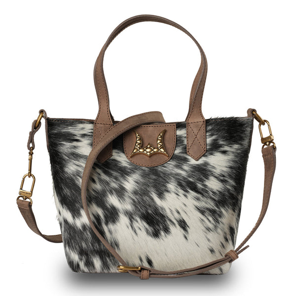 Dakota Medium CrossBody - Black & White Cowhide - Myra USA