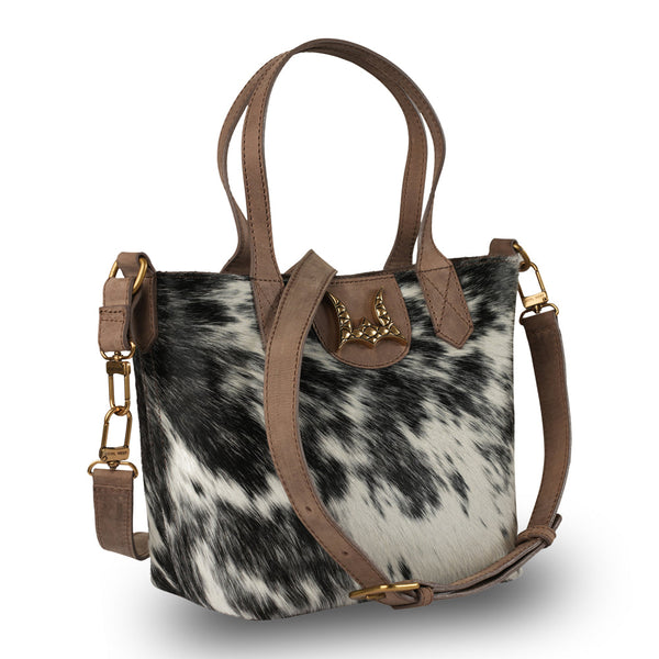 Dakota Medium CrossBody - Black & White Cowhide - Myra USA