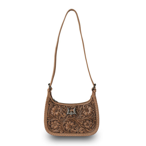 Handtooled Dannia Large Purse - Saddle Brown - Myra USA