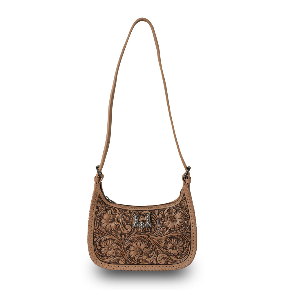 Handtooled Dannia Large Purse - Saddle Brown - Myra USA