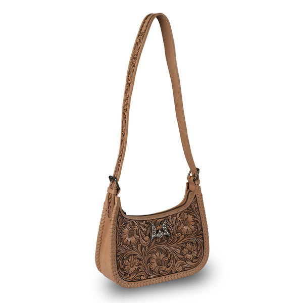 Handtooled Dannia Large Purse - Saddle Brown - Myra USA