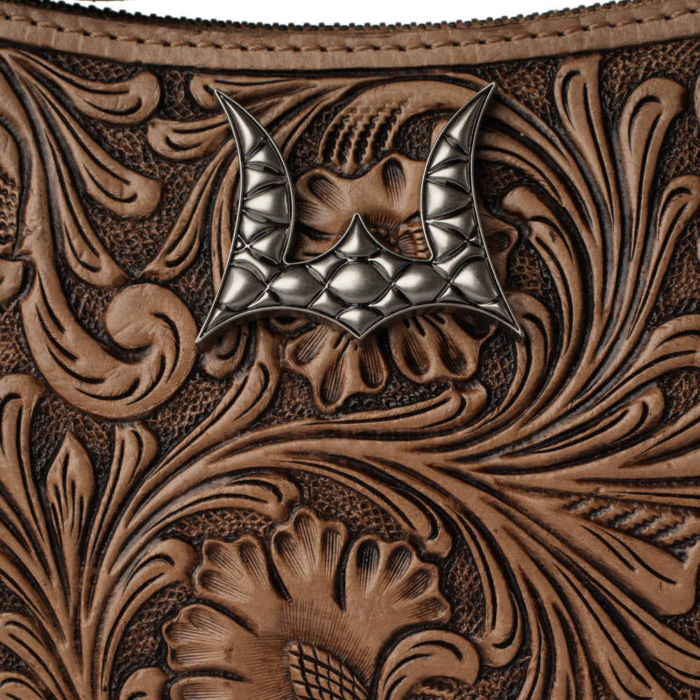Handtooled Dannia Large Purse - Saddle Brown - Myra USA