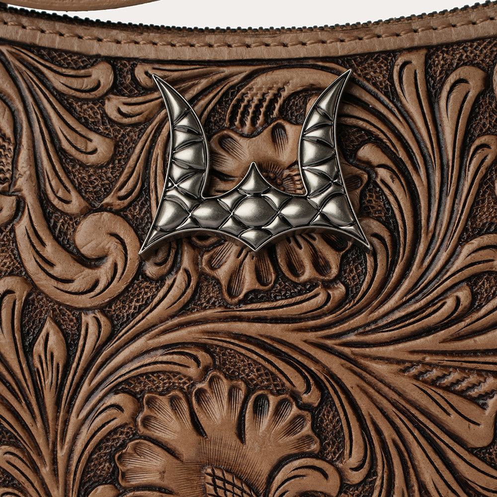 Handtooled Dannia Large Purse - Saddle Brown - Myra USA