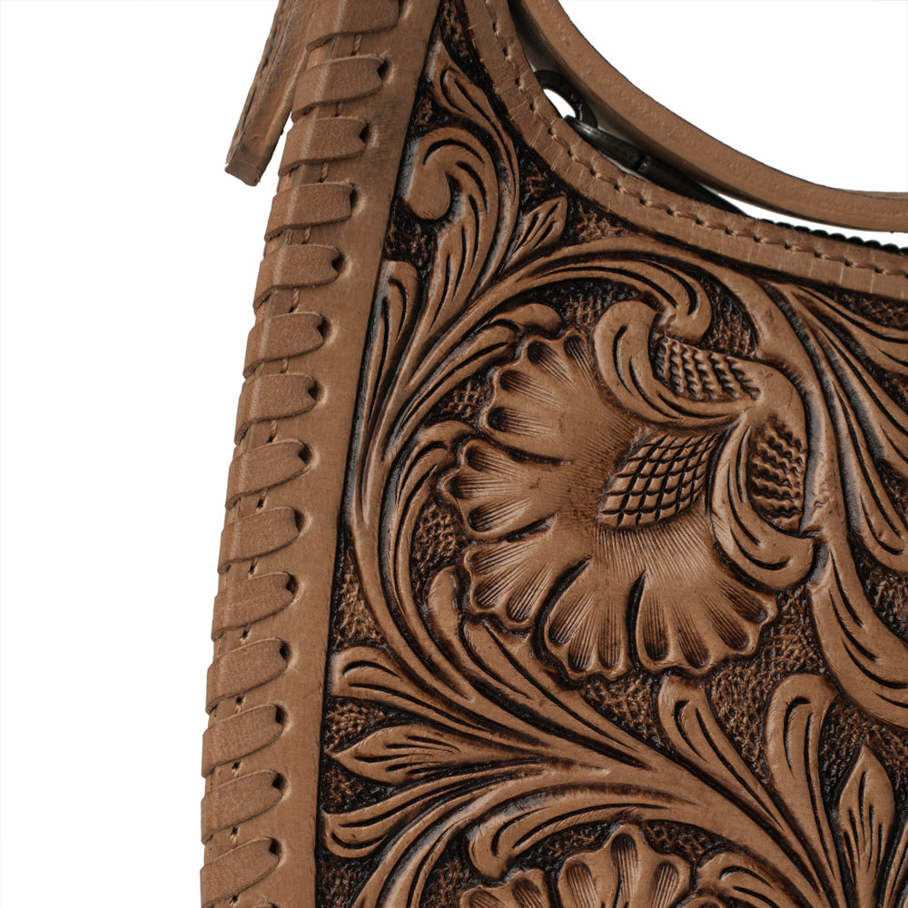 Handtooled Dannia Large Purse - Saddle Brown - Myra USA