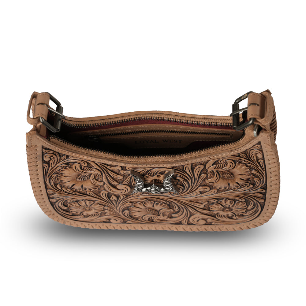 Handtooled Dannia Large Purse - Saddle Brown - Myra USA