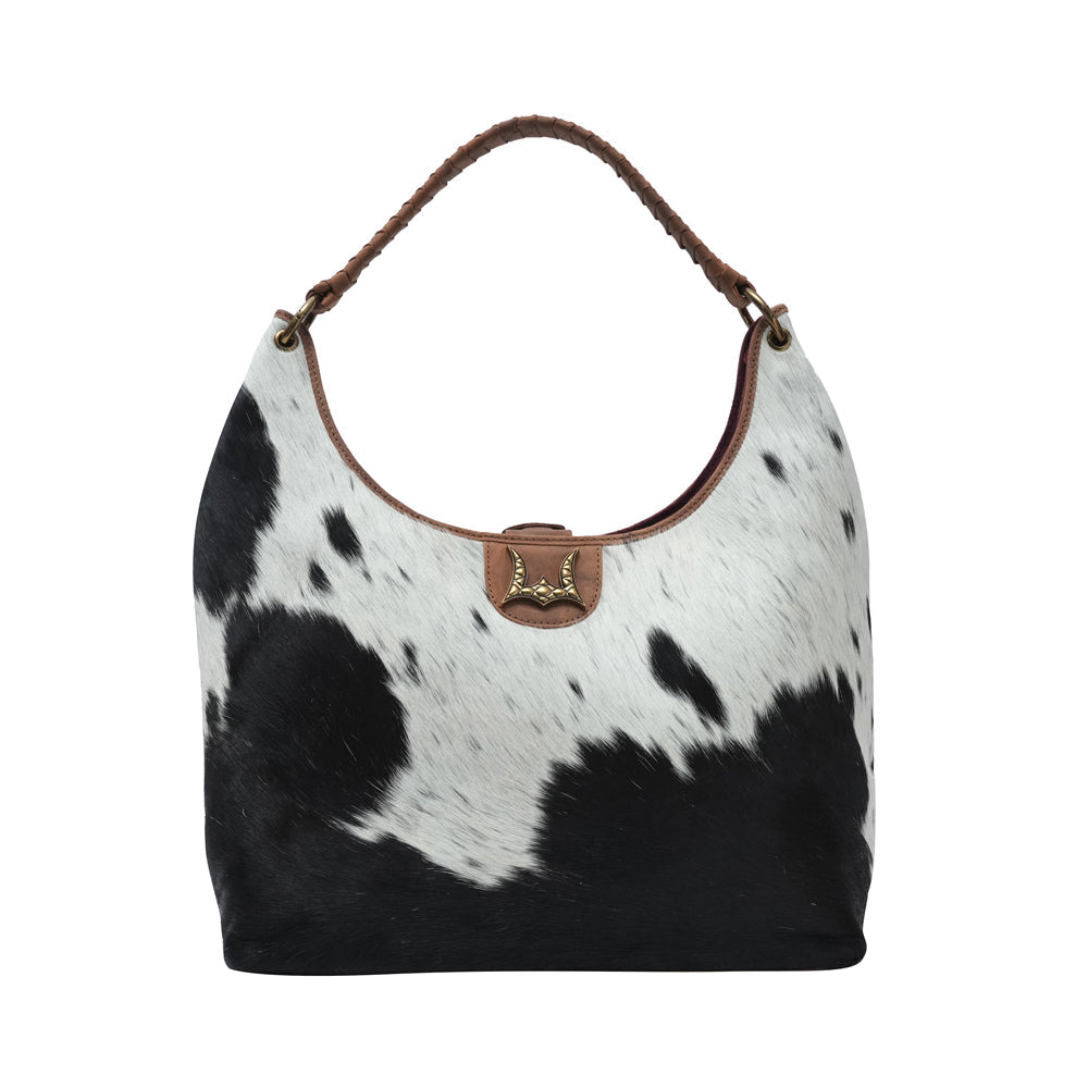 LW LARGE PURSE - BLACK & WHITE COWHIDE WITH BROWN LEATHER - Myra USA