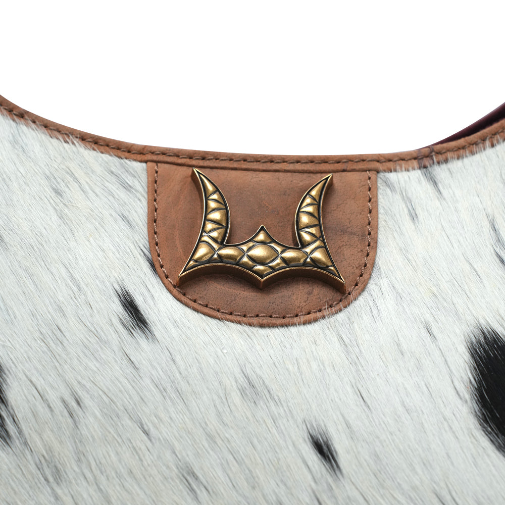 LW LARGE PURSE - BLACK & WHITE COWHIDE WITH BROWN LEATHER - Myra USA
