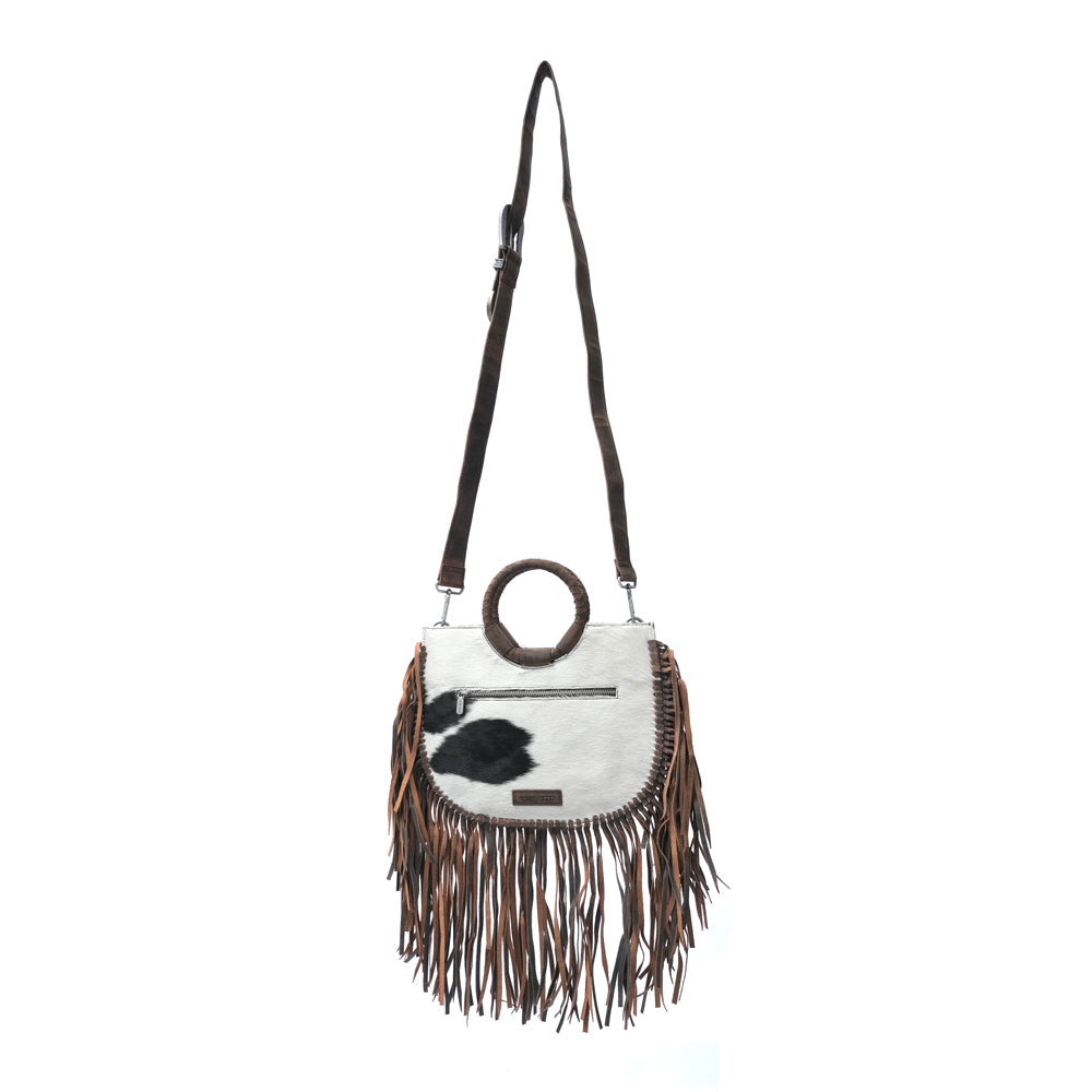 SEDONA TASSLE SHOULDER BAG - BLACK & WHITE COWHIDE - Myra USA
