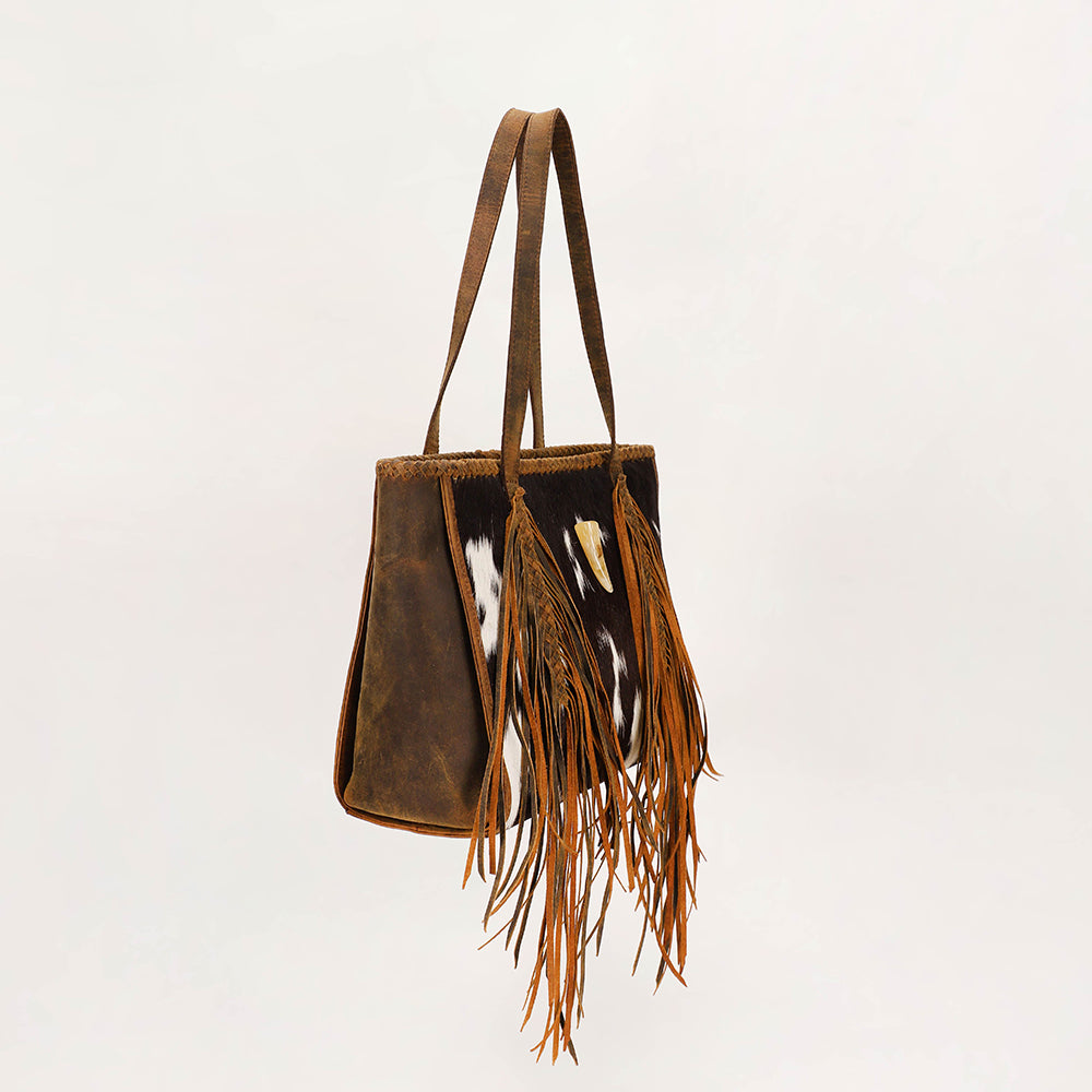 Loyal West Hide And Fringe Medium Cowhide Purse - Myra USA