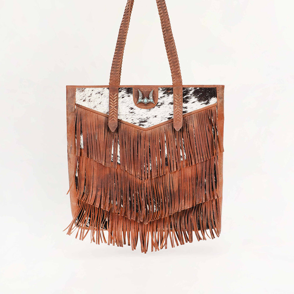 Loyal West Hide And Fringe Large Cowhide Purse - Myra USA