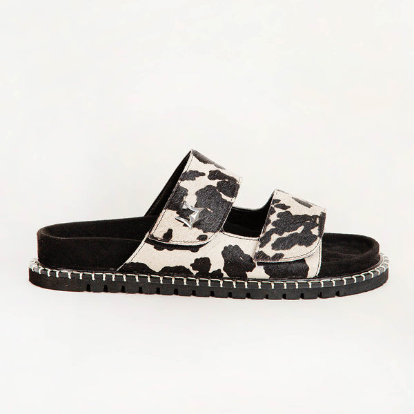 Loyal West Deen Canyon Sandals - Black And White Cowhide - Myra USA