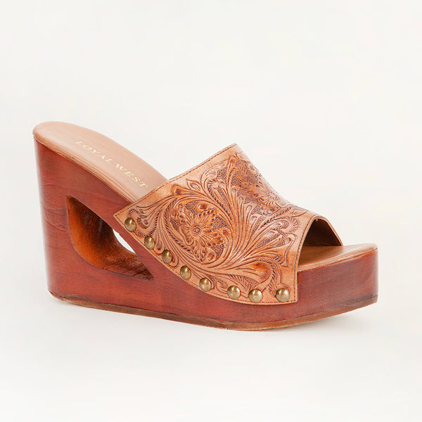 Loyal West Desert Wanderer Sandals - Light Brown Handtooled Leather - Myra USA