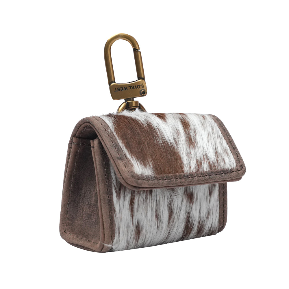 GLORIANA CLIP ON BAG CHARM - BROWN & WHITE COWHIDE - Myra USA