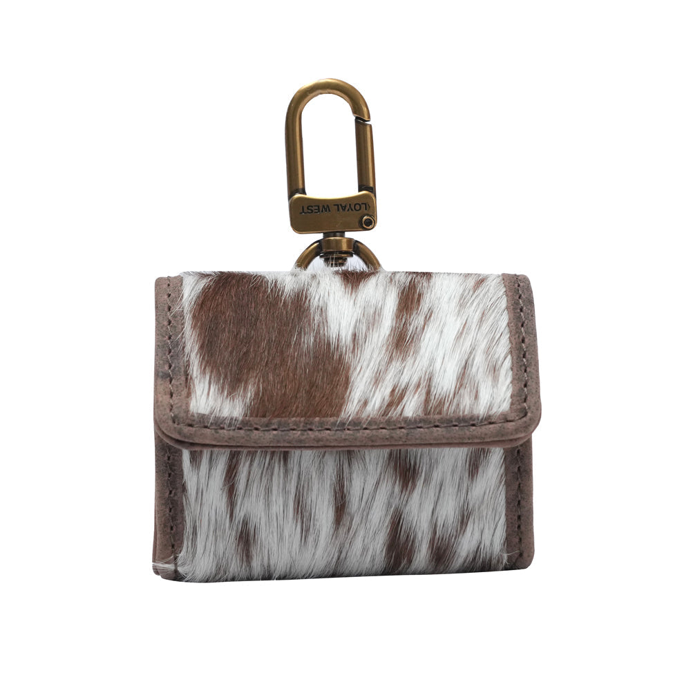 GLORIANA CLIP ON BAG CHARM - BROWN & WHITE COWHIDE - Myra USA