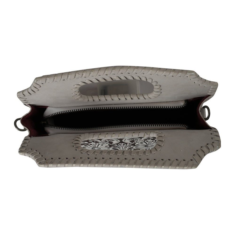 Handtooled Alma Medium Handbag - Ivory Dust - Myra USA