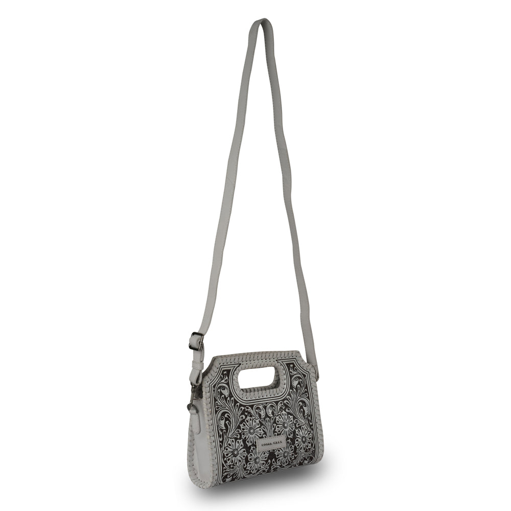 Handtooled Alma Medium Handbag - Ivory Dust - Myra USA
