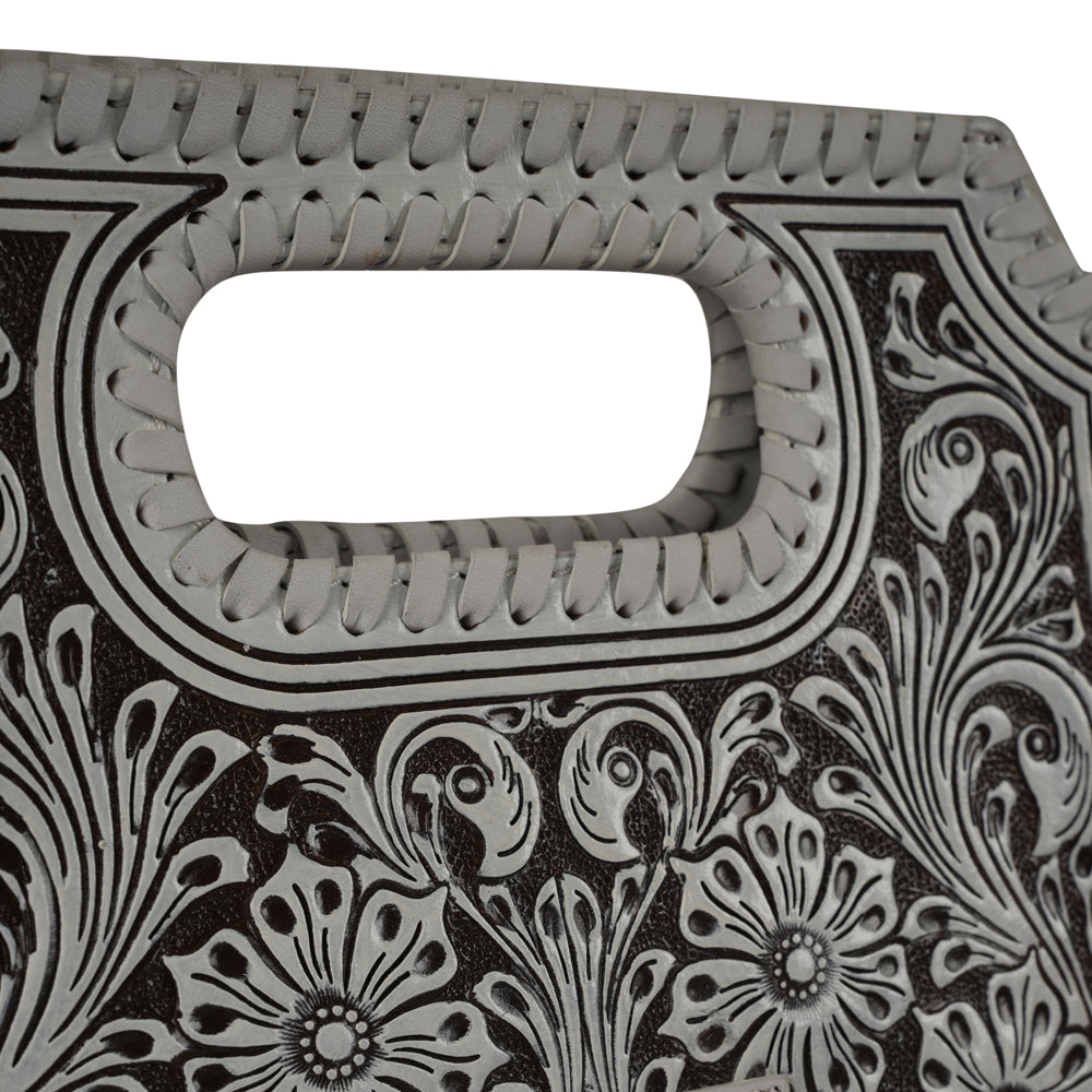 Handtooled Alma Medium Handbag - Ivory Dust - Myra USA