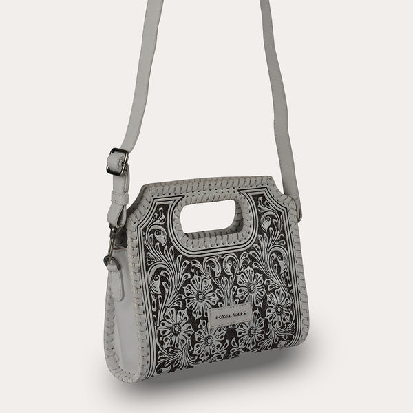 Handtooled Alma Medium Handbag - Ivory Dust