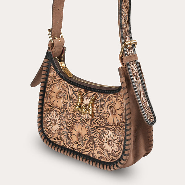 Handtooled Dannia Medium Purse - Distressed Brown - Myra USA