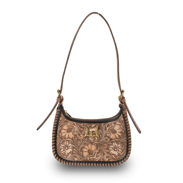 Handtooled Dannia Medium Purse - Distressed Brown - Myra USA