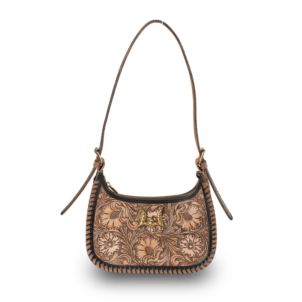 Handtooled Dannia Medium Purse - Distressed Brown - Myra USA