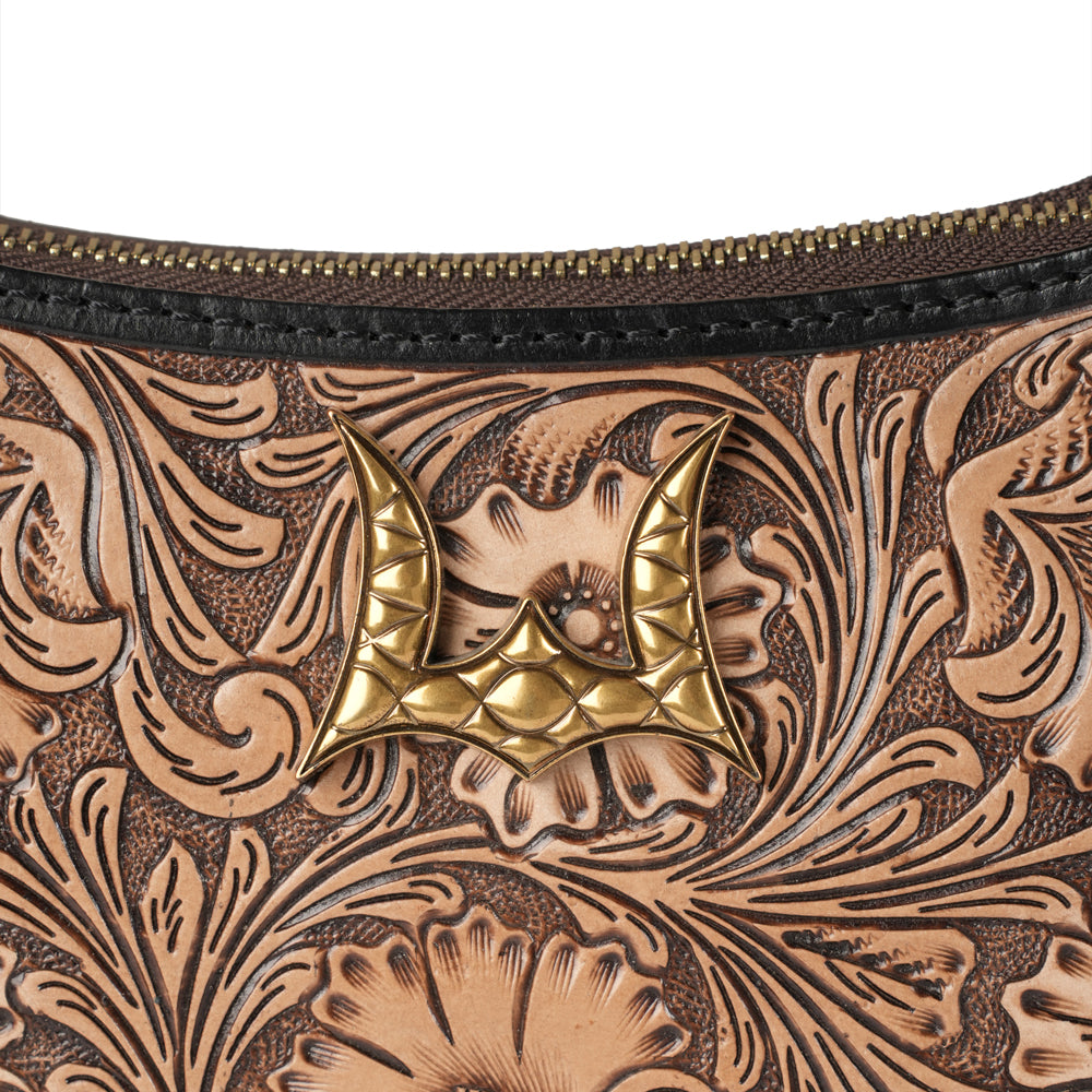 Handtooled Dannia Medium Purse - Distressed Brown - Myra USA