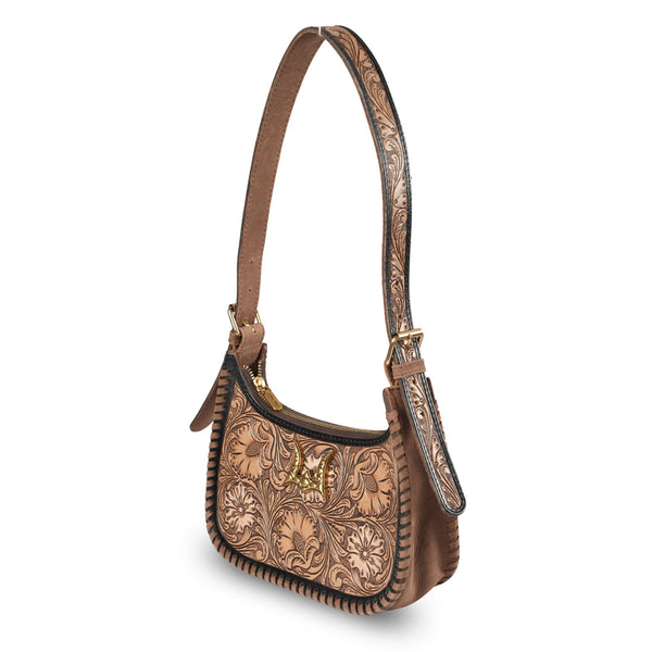 Handtooled Dannia Medium Purse - Distressed Brown - Myra USA