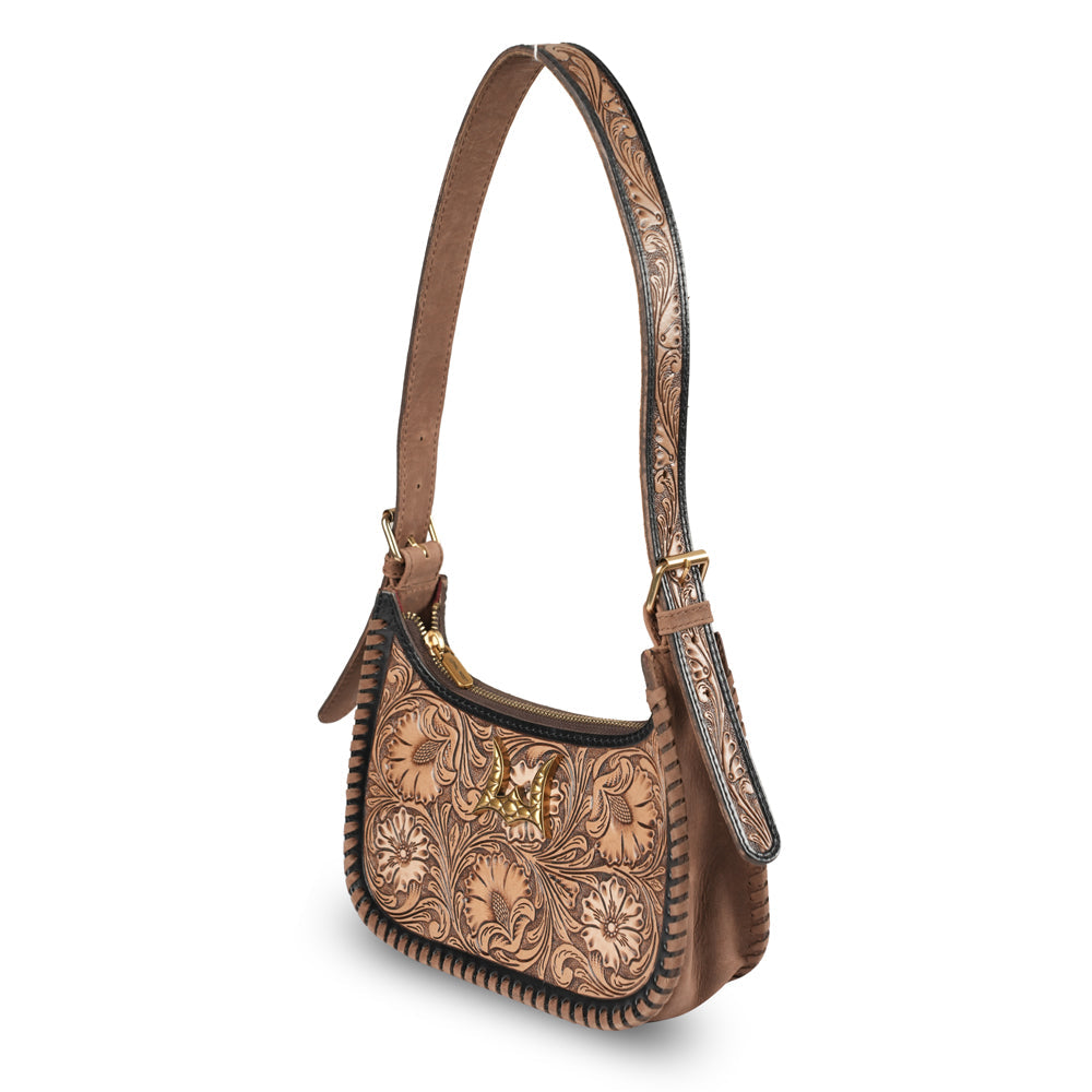 Handtooled Dannia Medium Purse - Distressed Brown - Myra USA