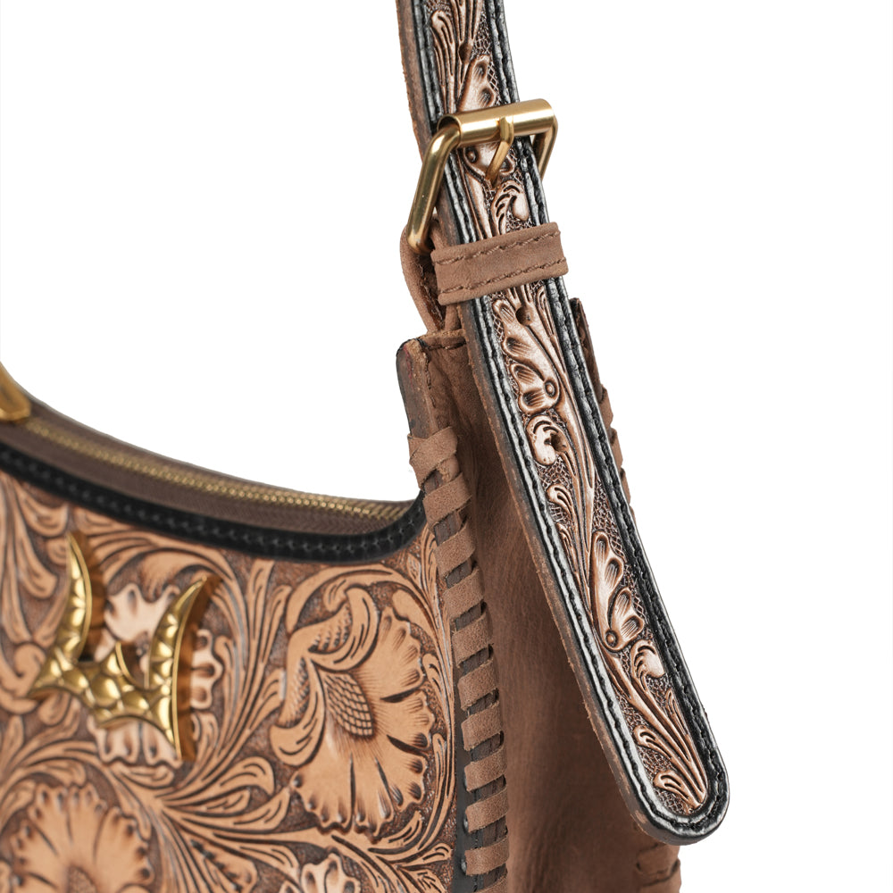 Handtooled Dannia Medium Purse - Distressed Brown - Myra USA