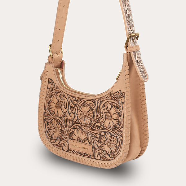 Handtooled Dannia Medium Purse - Slant Form - Myra USA