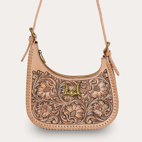 Handtooled Dannia Medium Purse - Slant Form - Myra USA