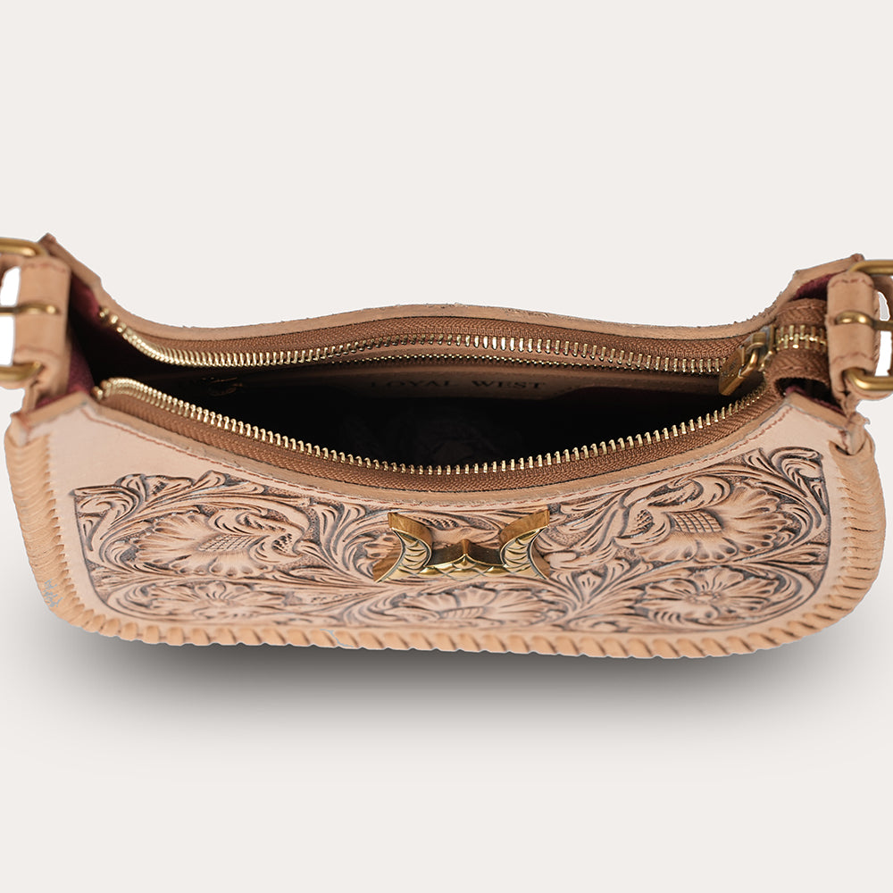 Handtooled Dannia Medium Purse - Slant Form - Myra USA