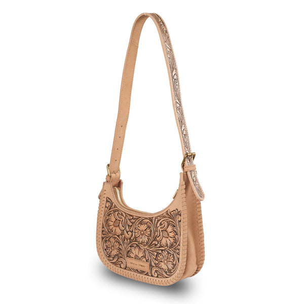 Handtooled Dannia Medium Purse - Slant Form - Myra USA