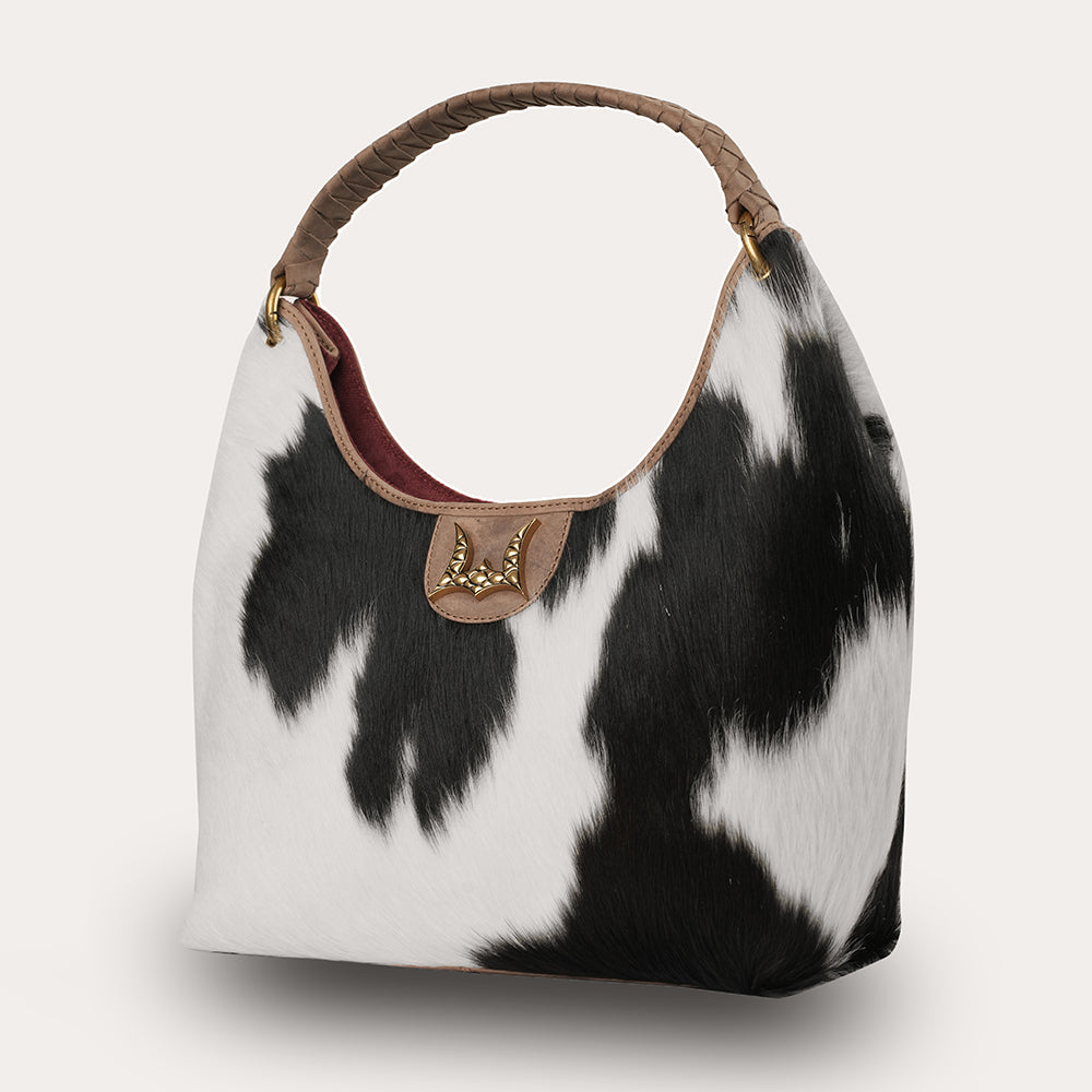 LW Medium Purse - Black & White Cowhide - Myra USA