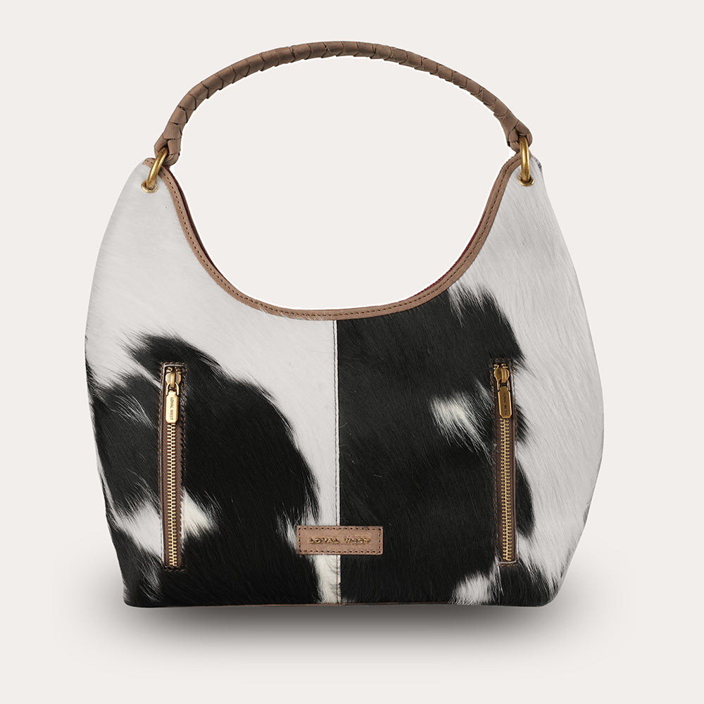 LW Medium Purse - Black & White Cowhide - Myra USA
