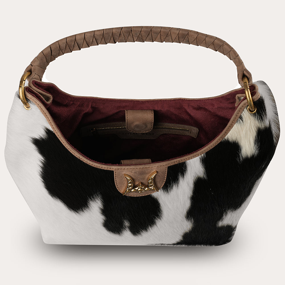 LW Medium Purse - Black & White Cowhide - Myra USA