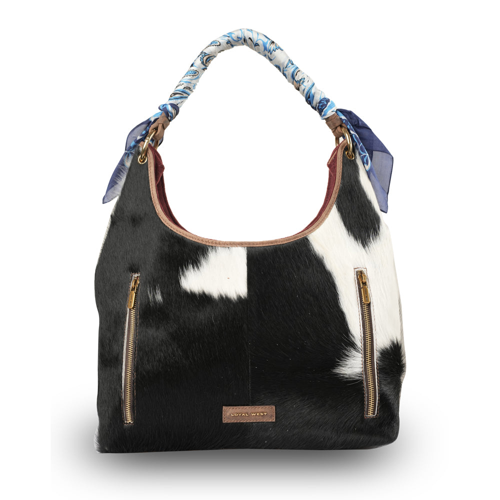 LW Medium Purse - Black & White Cowhide - Myra USA