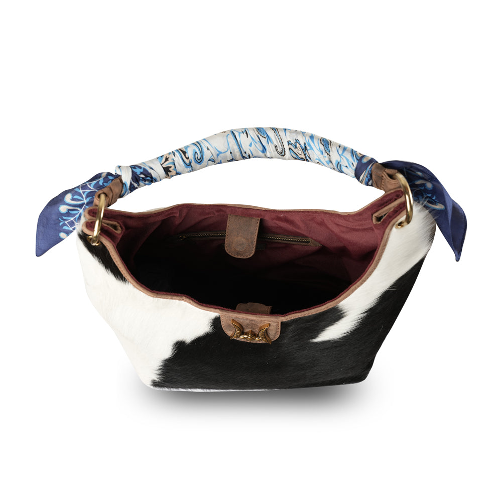 LW Medium Purse - Black & White Cowhide - Myra USA