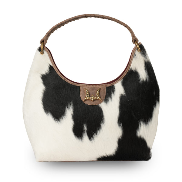LW Medium Purse - Black & White Cowhide - Myra USA