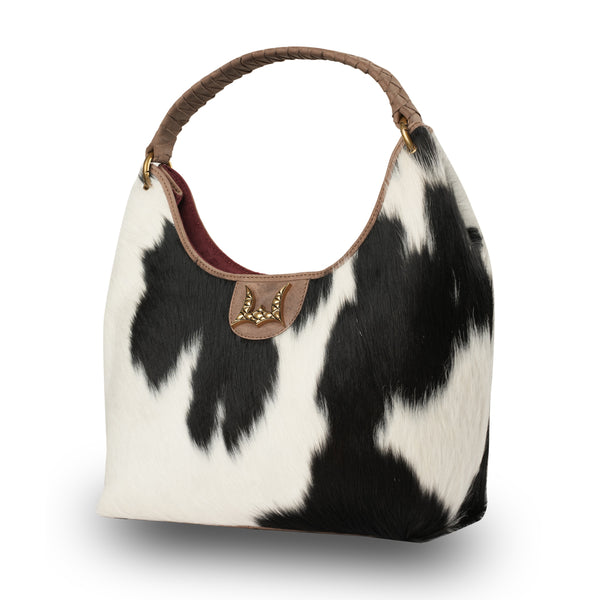 LW Medium Purse - Black & White Cowhide - Myra USA