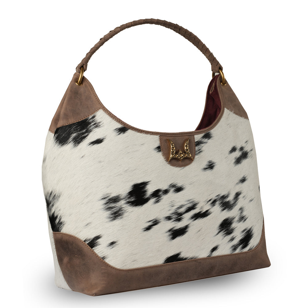 LW Large Purse - Black & White Cowhide with Oiled Brown Leather - Myra USA
