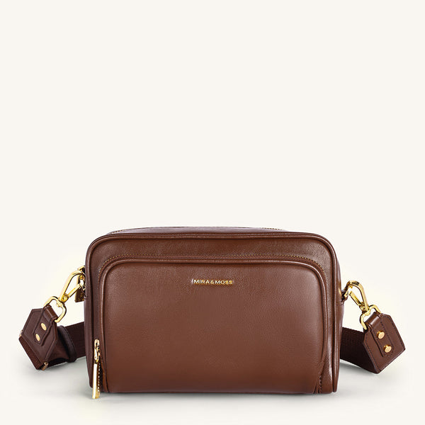 Mira & Moss Lucienne Crossbody Bag - Shiny Chocolate Brown - Myra USA